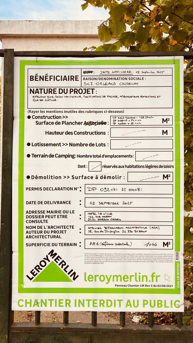 Affichage d'un permis de construire